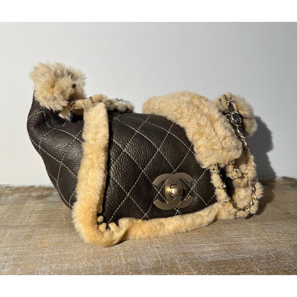Vintage Chanel Small Shearling Accordion Flap Bag - Picture 2 of 10